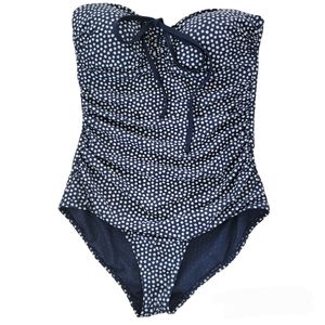 Boden strapless one piece swimsuit blue and white polka-dot size 10